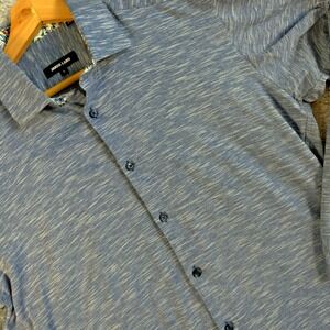 Jared Lang Blue/ Grey Long‎ Sleeve Shirt Cuff Print Cotton Men's Large Stretch